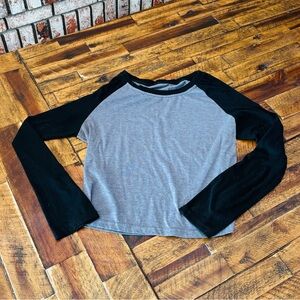 Gray and Black Long Sleeve Raglan Tee